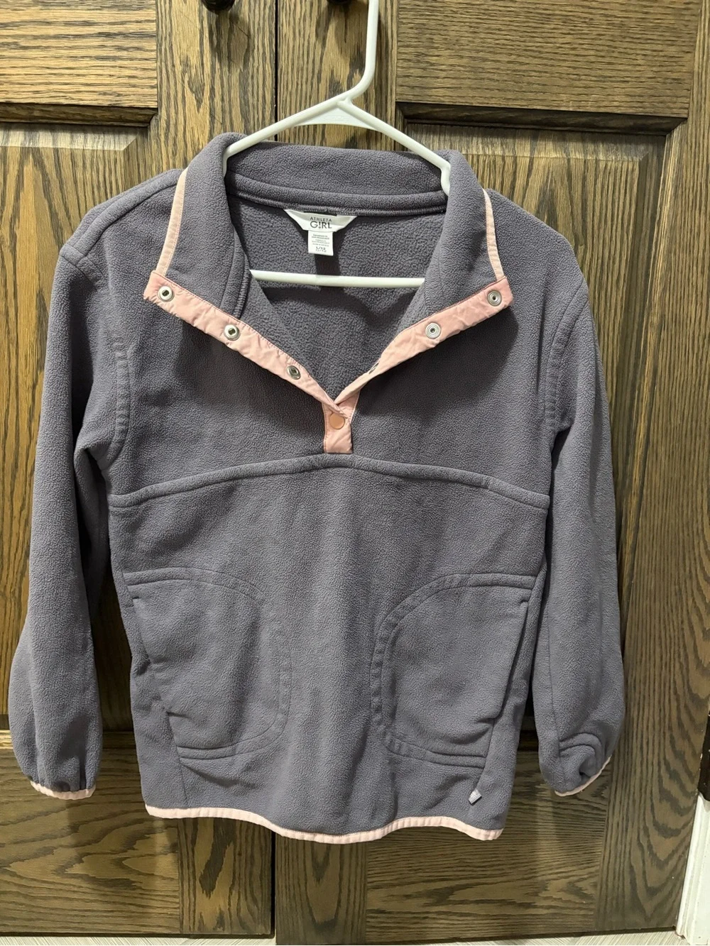 Athleta Gray/Lavender Fleece Snap Pullover with Pink Trim